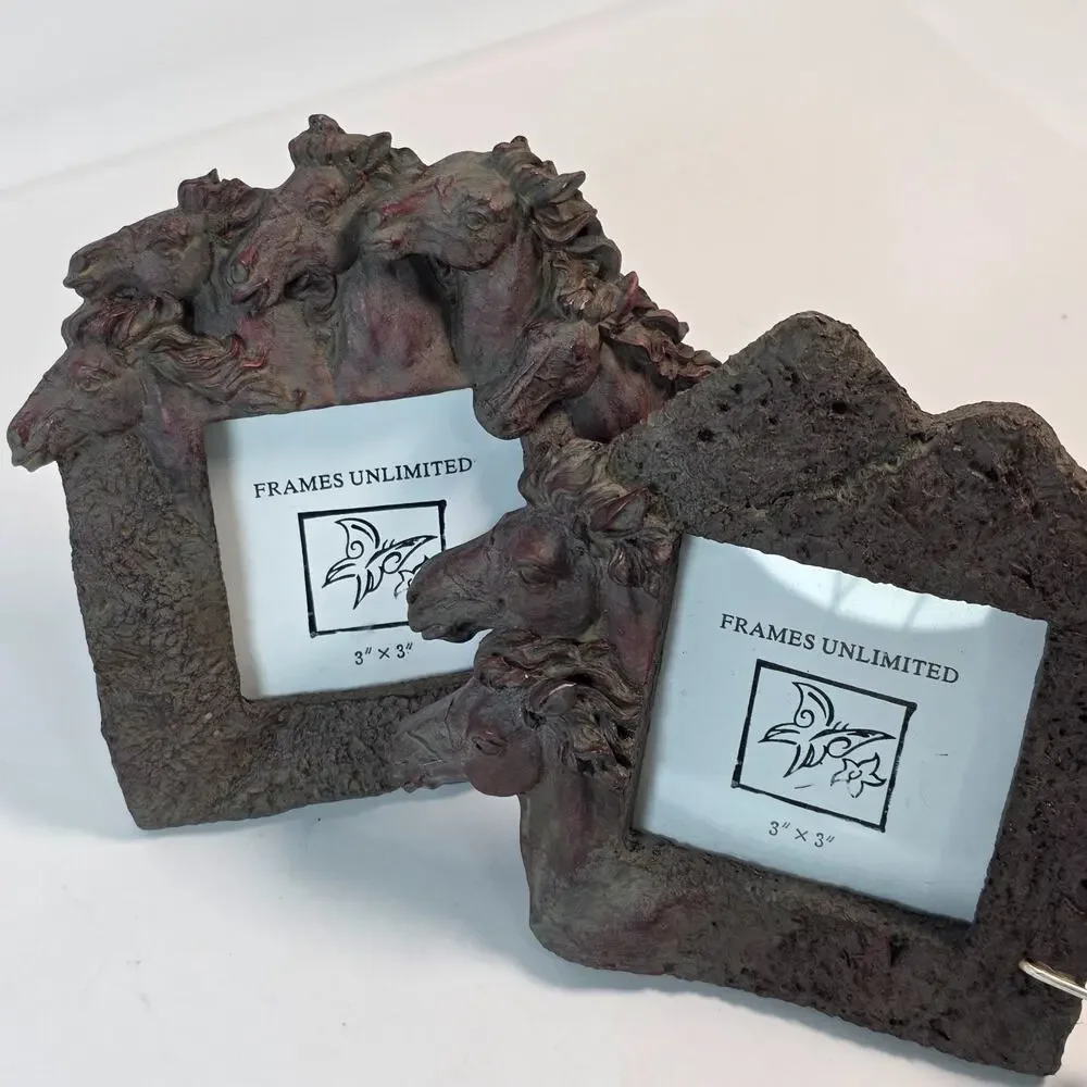 Rustic Western Wild Horses Vintage Frames Unlimited 3x3 picture frames set of 2